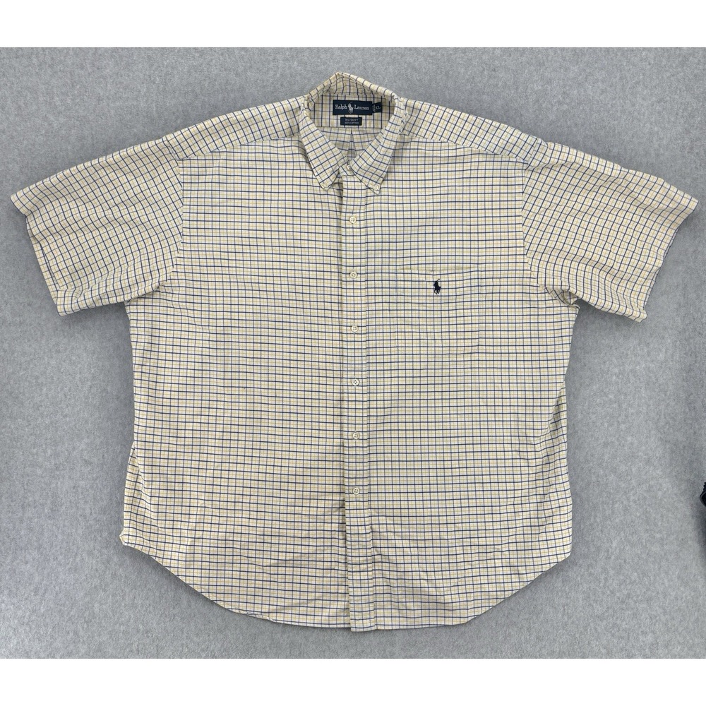Ralph Lauren Big Shirt XL Blue Yellow Plaid Short Sleeve Button Shirt‎